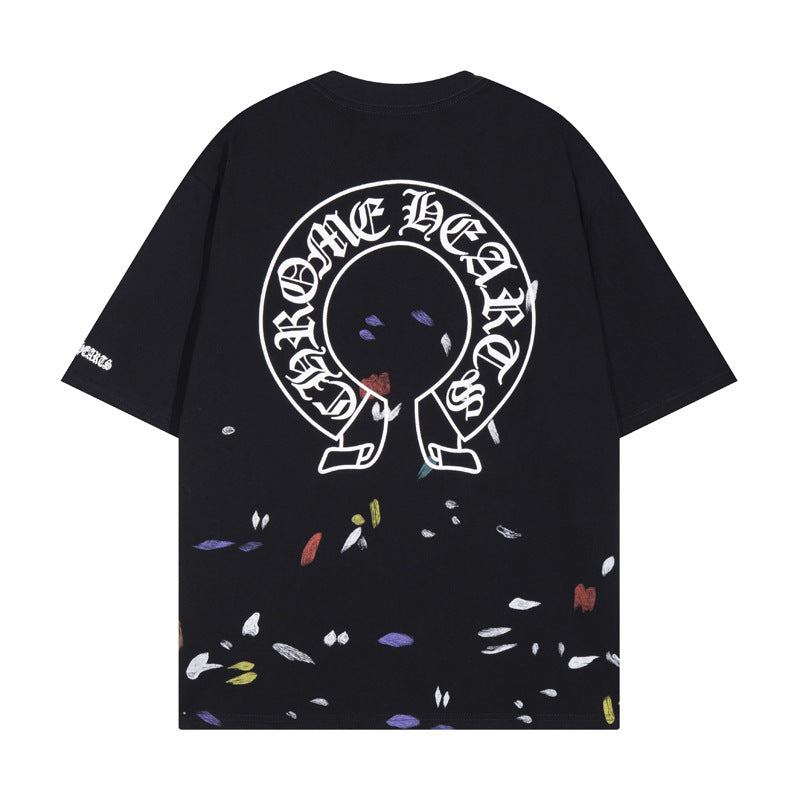 CHH Chrome Heart T Shirts Croix Cross Sanskrit Embroidery Versatile Casual Loose