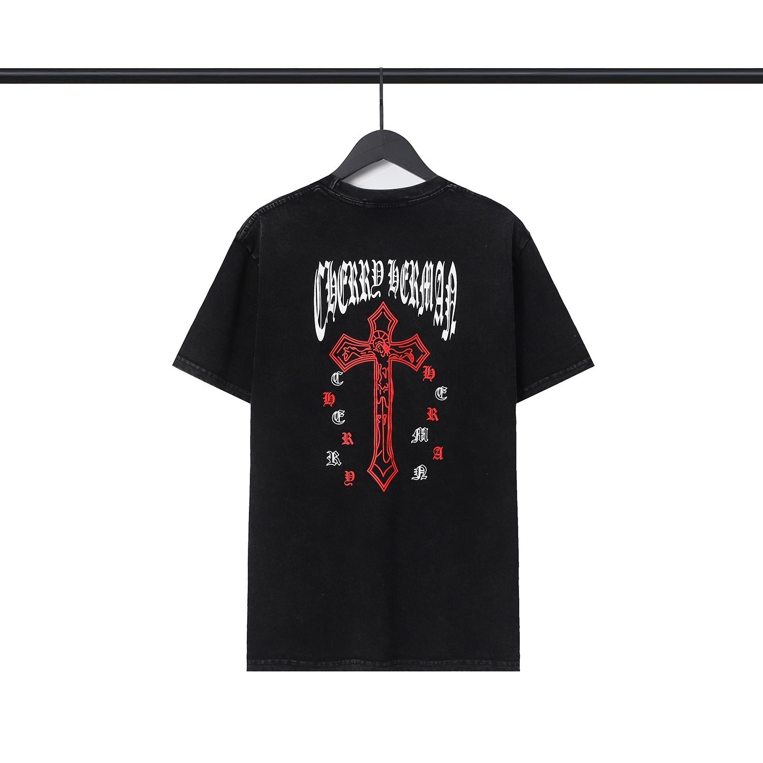 CHH Chrome Heart T Shirts Cross Sanskrit Printed Crew Neck Washed Short Sleeve Fashion T-Shirt