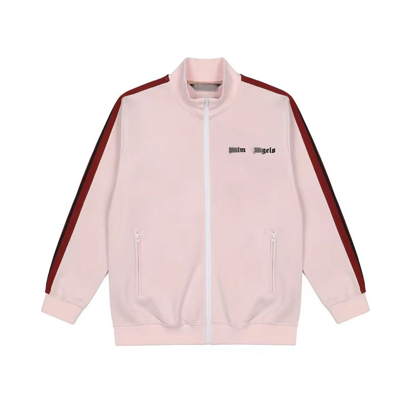 Palm Angle Sweatshirt Palm Angels Black and White Striped Stand Collar Jacket Men and Women Loose Sports