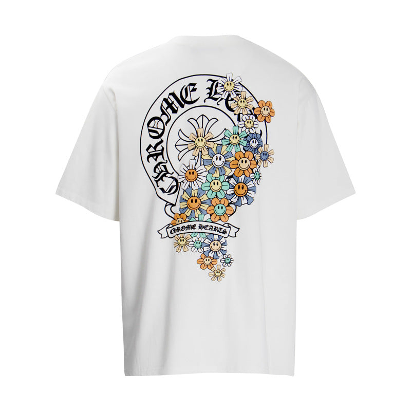 CHH Chrome Heart T Shirts Cross Leather Print Short Sleeve T-Shirt Loose